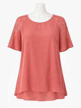 Maurice's Blouse Crochet slv Large BOHO Chic feminine Hi-Lo breezy romantic soft